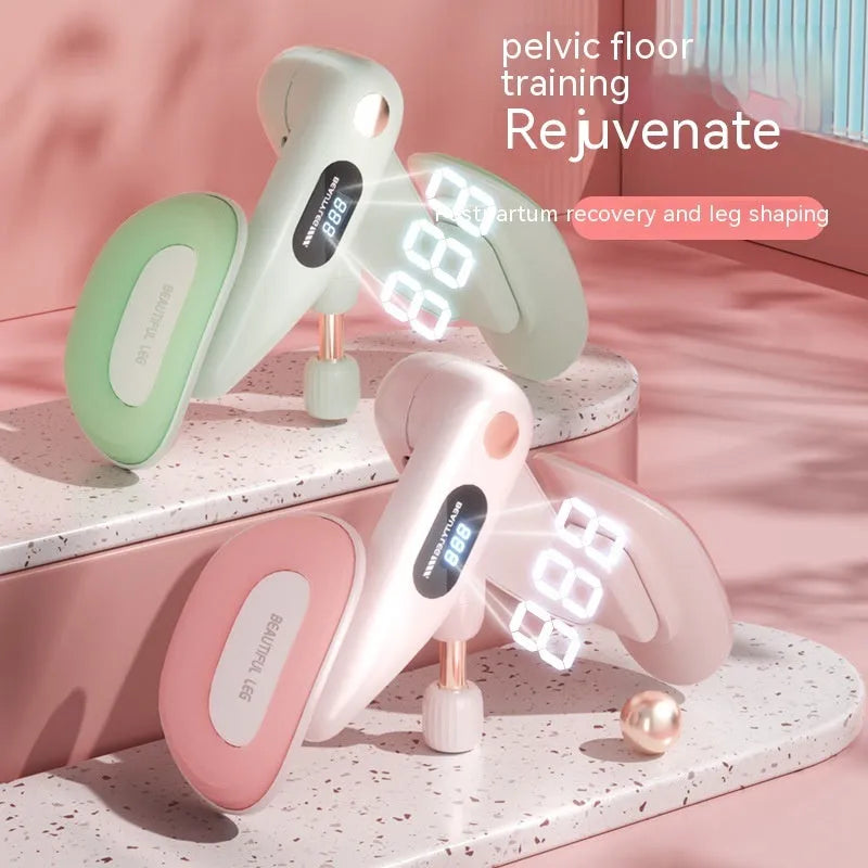Grey pelvic floor muscle trainer with built-in counter display for rehabilitation exercises