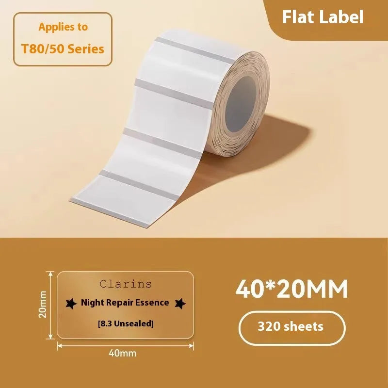 Transparent waterproof adhesive labels in multiple sizes including round and rectangular options on thermal synthetic paper