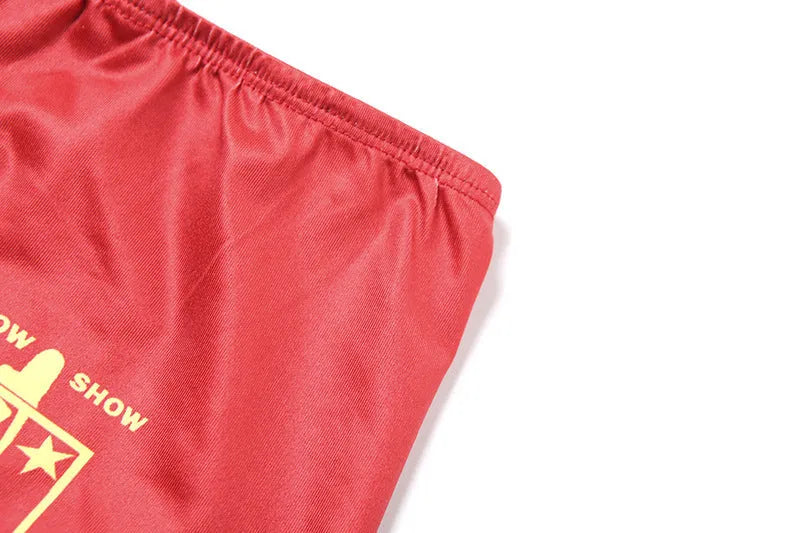 Women's red polyester high-waist printed bikini set with 3D effect pattern and hip lift shorts