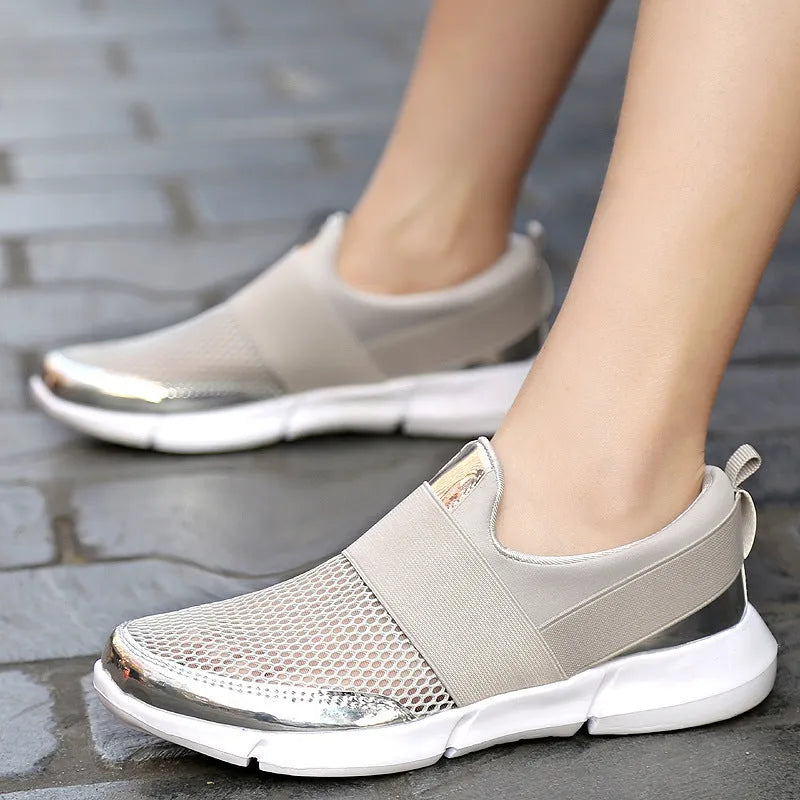 Women's breathable casual sneakers with mesh interior in blue, black, or grey colours