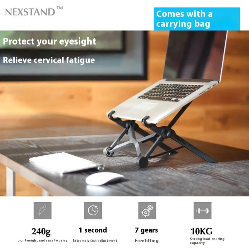 Sagacious black portable folding laptop stand bracket with compact 40cm design