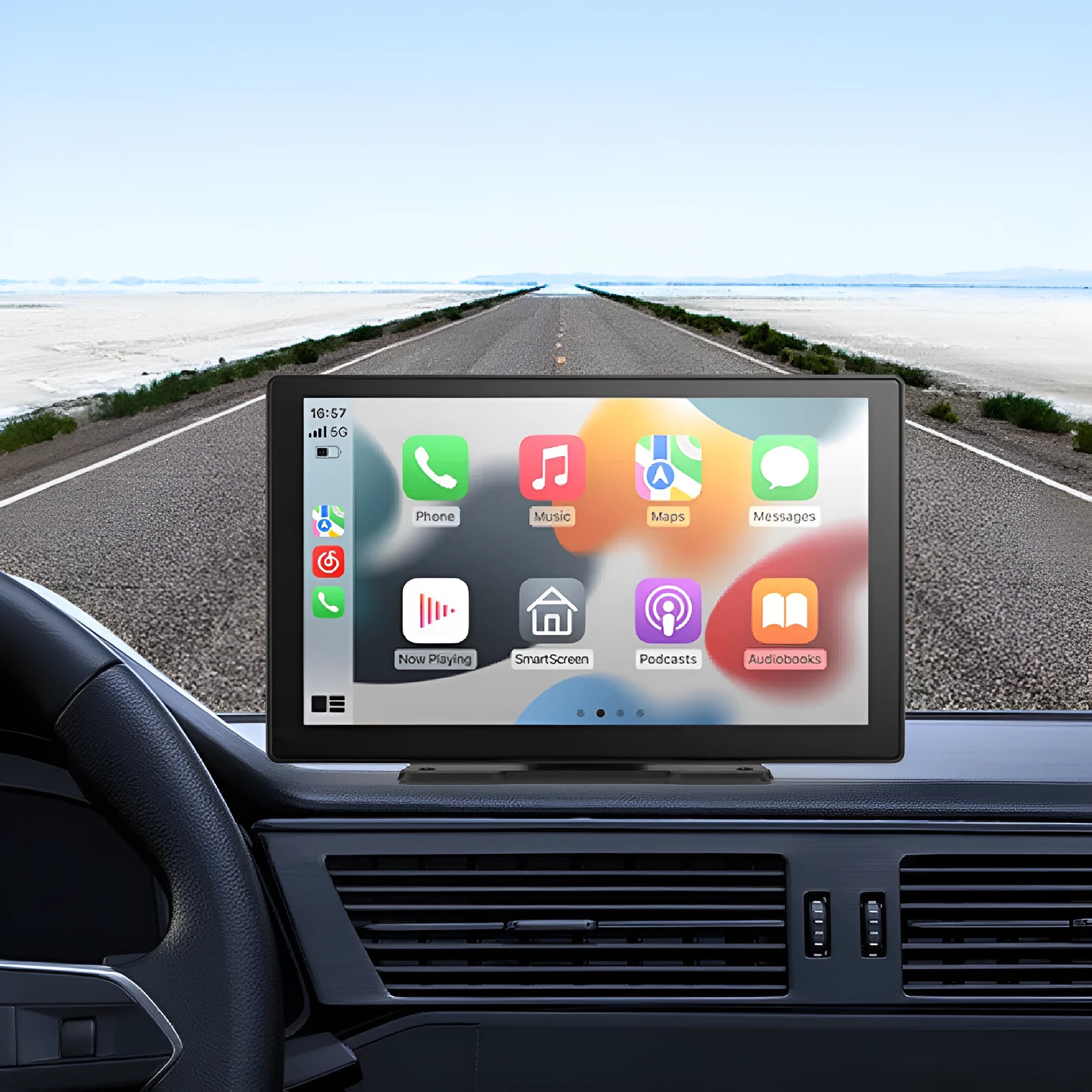 9-inch Carplay driving recorder with front and rear dual lenses mounted on centre console