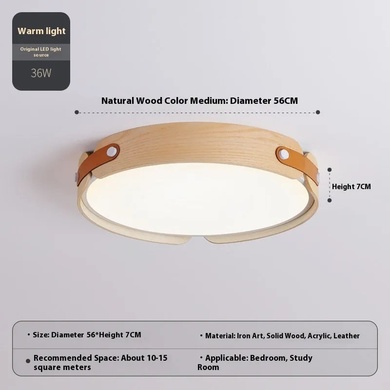 Japanese creative walnut bedroom ceiling lamp with wooden shade and PMMA lampshade, available in 42cm and 56cm