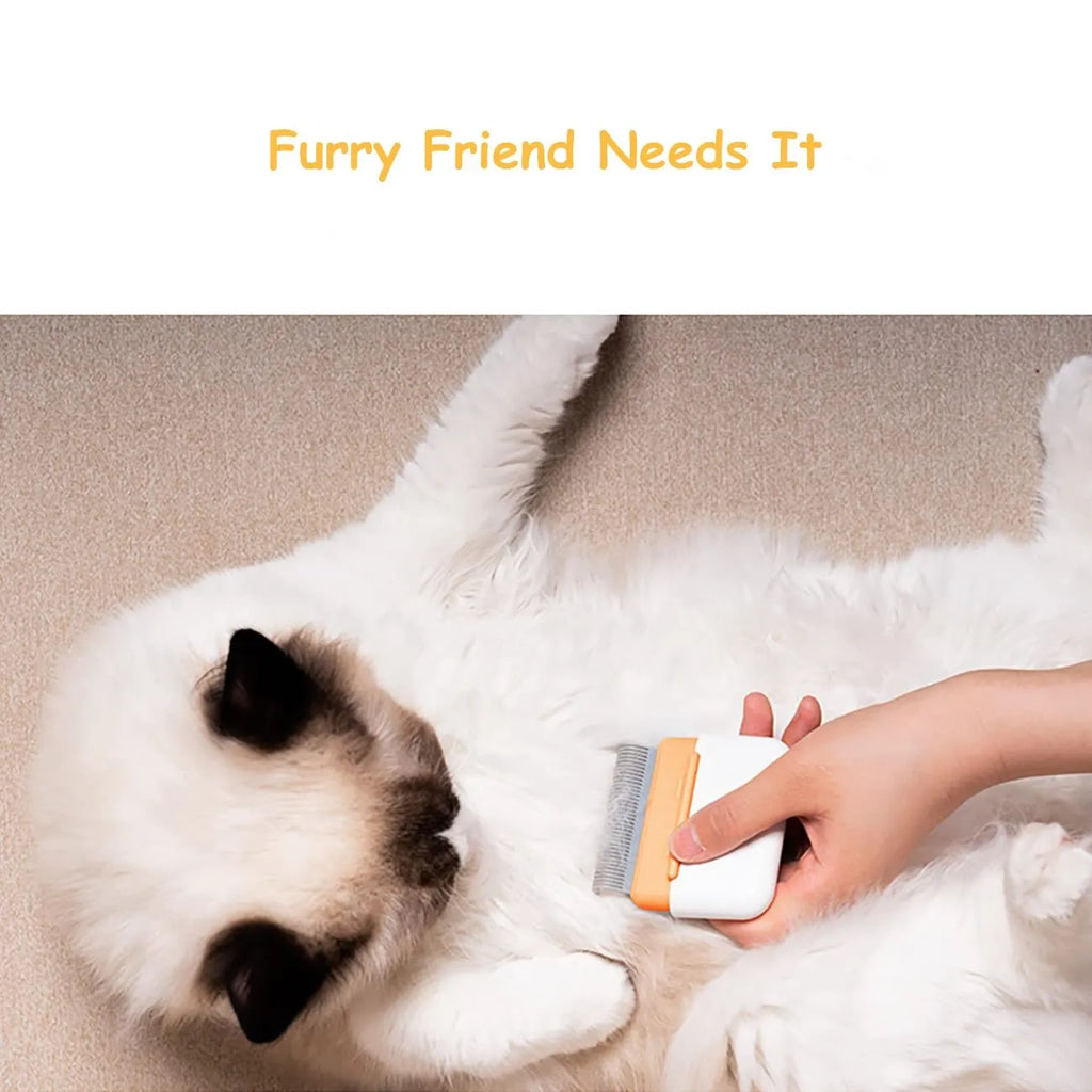 Blue double-sided pet comb for grooming and removing tangled fur from cats and dogs.