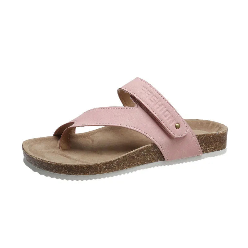 Flat toe ring flip-flops with thick foam sole in blue, shown from the side.