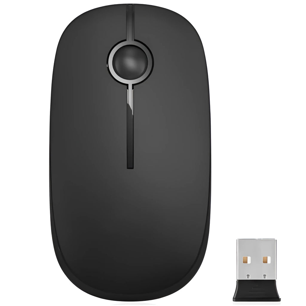 Black 2.4G wireless mouse with compact 120x66x36mm design for multi-platform computing