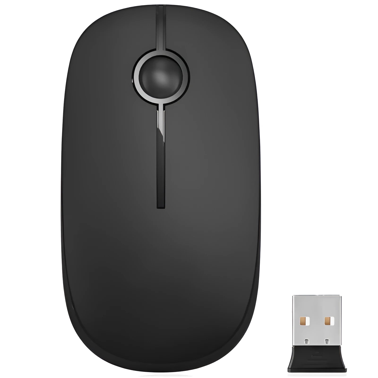 Black 2.4G wireless mouse with compact 120x66x36mm design for multi-platform computing