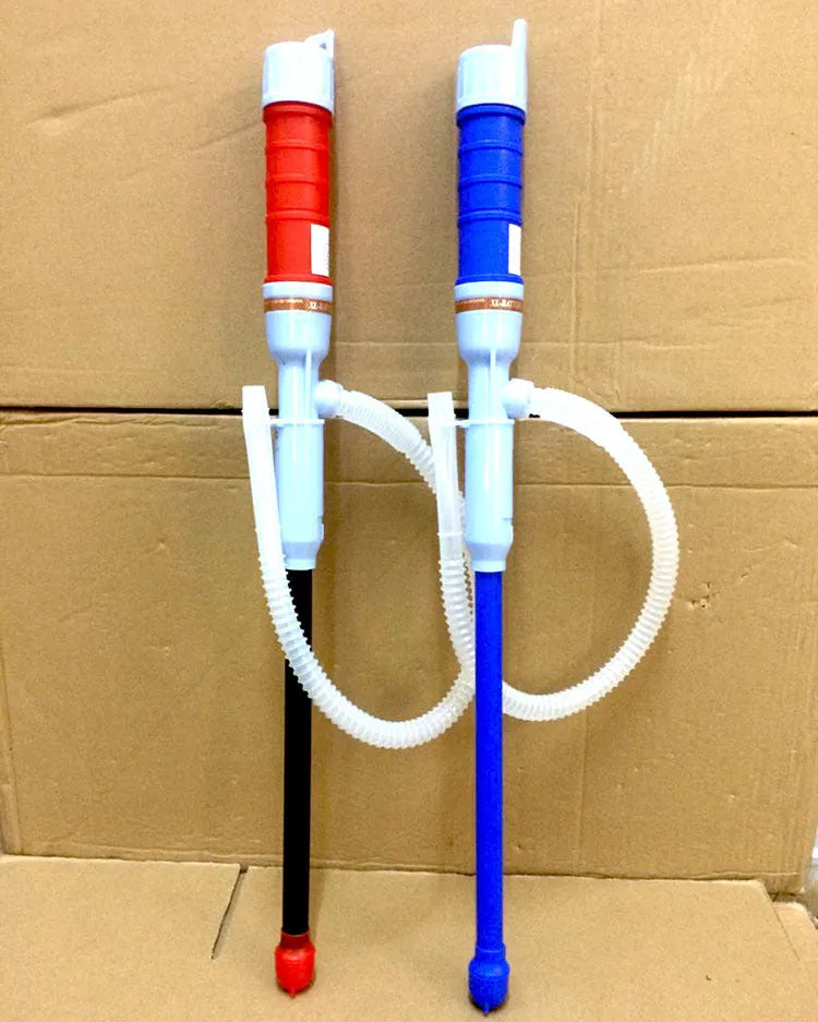 Blue manual siphon pump for fuel and liquid transfer with hand operation