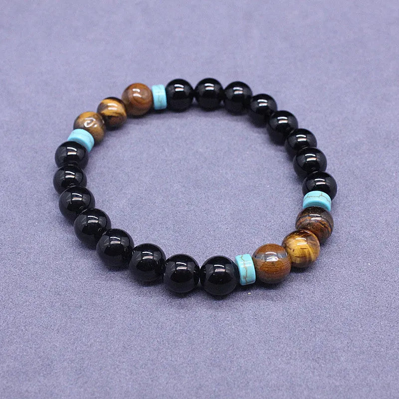 Black agate geometric bracelet and tigereye stone necklace jewellery set