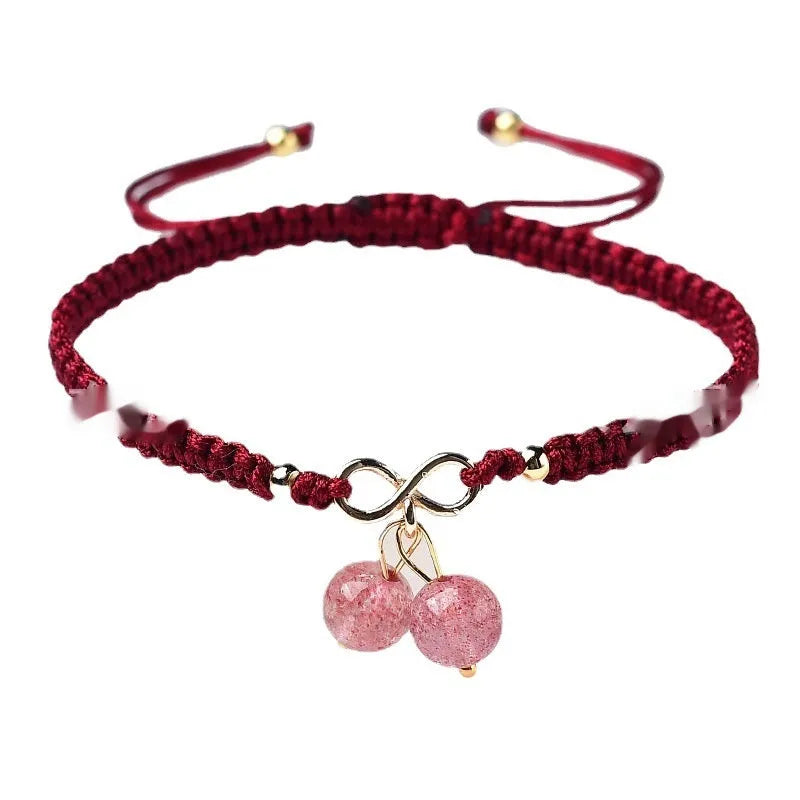 Women's Natural Strawberry Quartz crystal bracelet with fruit-shaped design and genuine materials