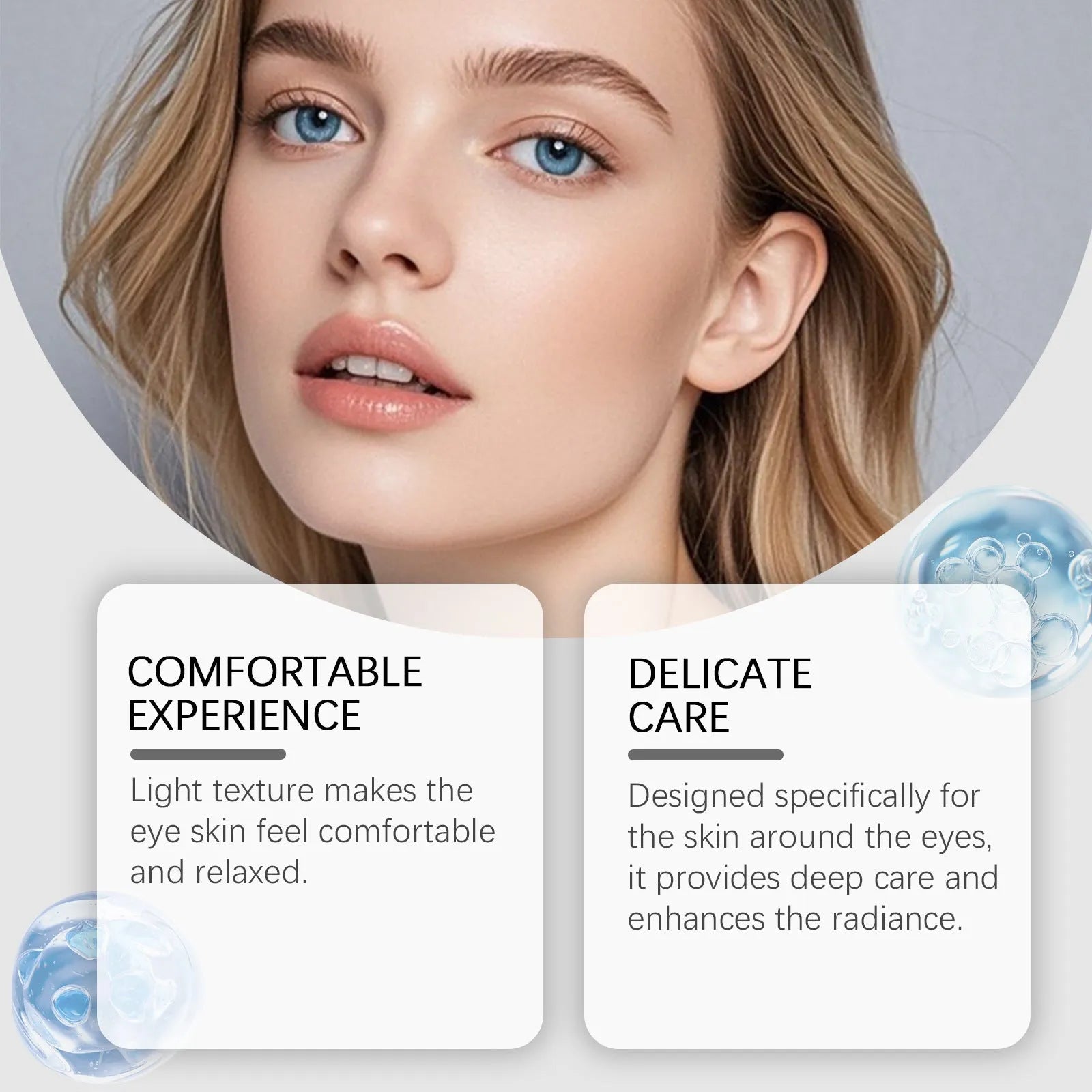 Gentle moisturising eye cream in compact packaging with ceramide EOS and tripeptide copper-1 formula