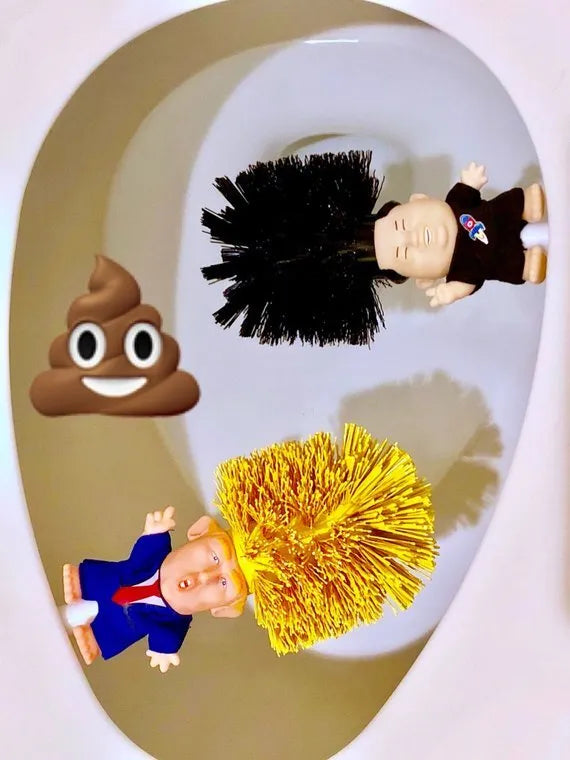 Yellow funny Donald Trump toilet brush made of plastic, 40cm long, with hanging slot