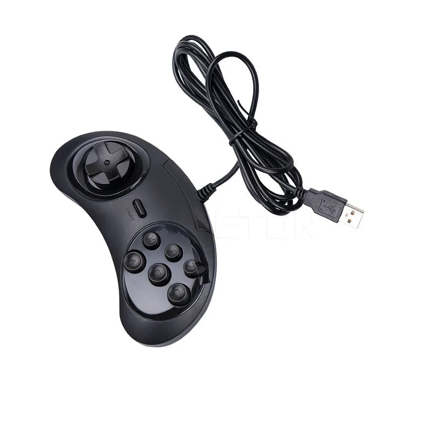 Black Sega USB computer game controller with 1.8 metre cable showing dimensions 15.5cm x 8.5cm