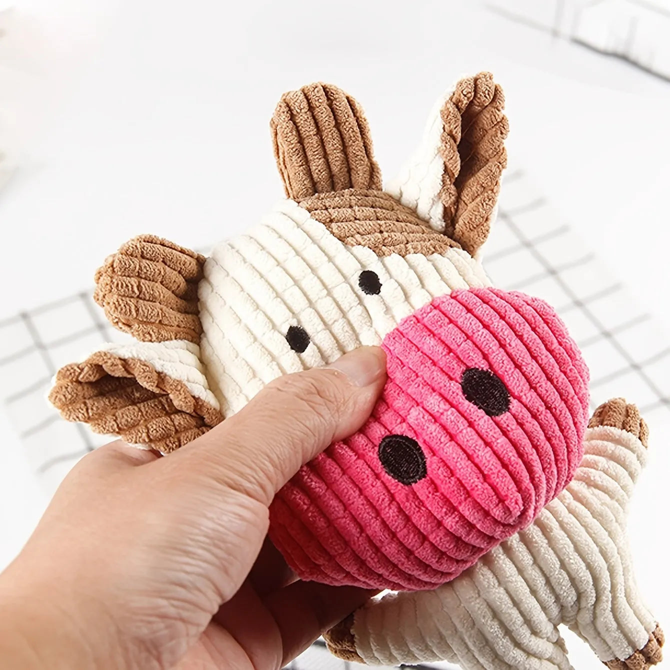 Cute animal shape plush squeaky chew toy for small medium dogs in bright colours