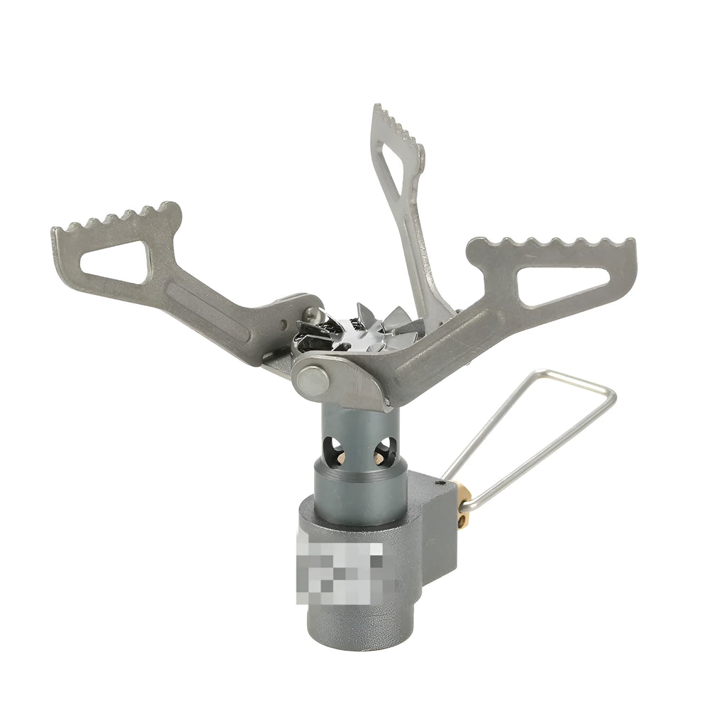 Portable one-piece propane gas camping stove for outdoor cooking.