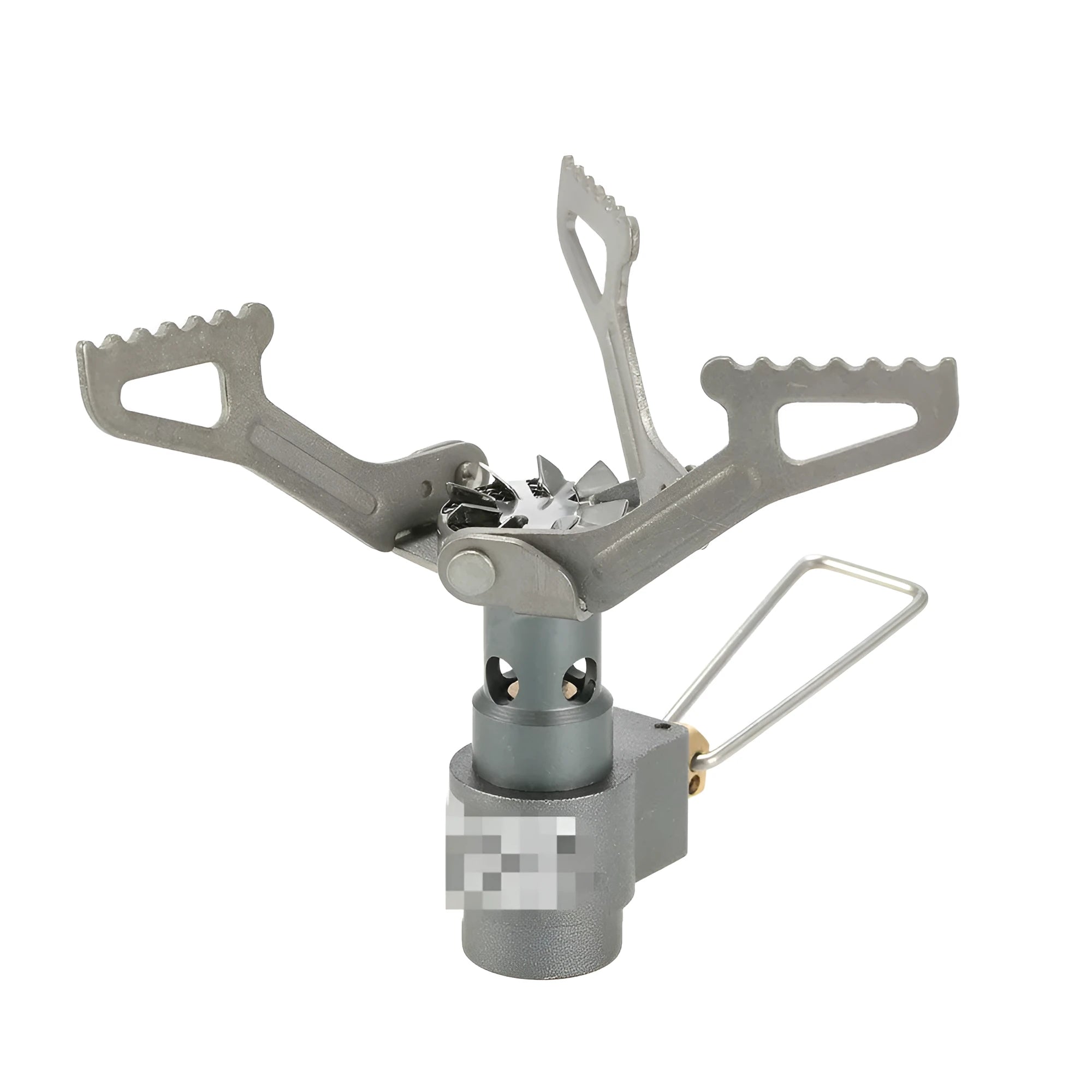 Portable one-piece propane gas camping stove for outdoor cooking.