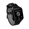 Black smart watch with built-in Bluetooth earbuds stored in the watch case on a wrist