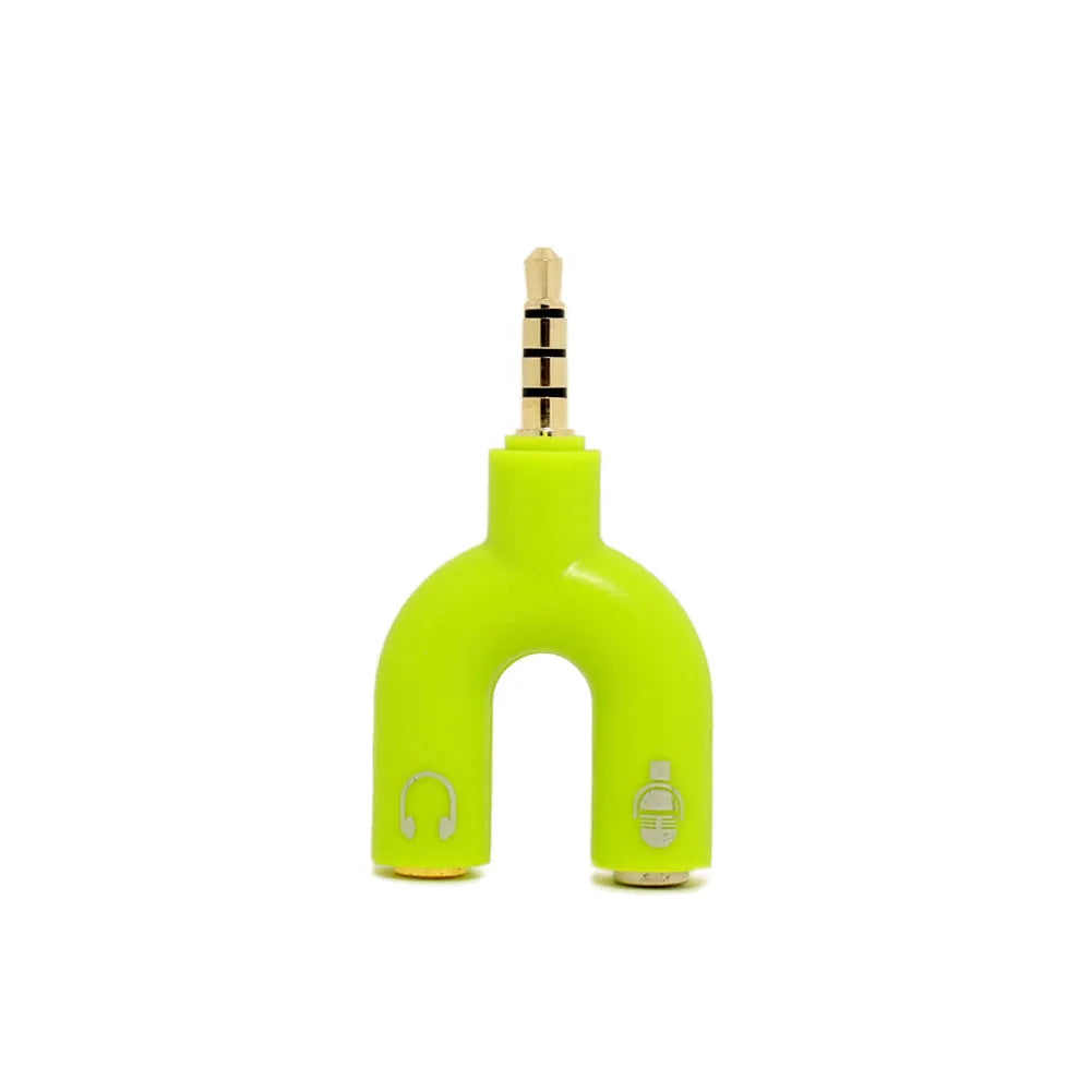 3.5mm audio splitter adapter in multiple colours with gold-plated connections for phones and laptops