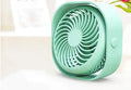 USB desk fan with alarm clock style in blue colour, showing 360-degree rotation feature.