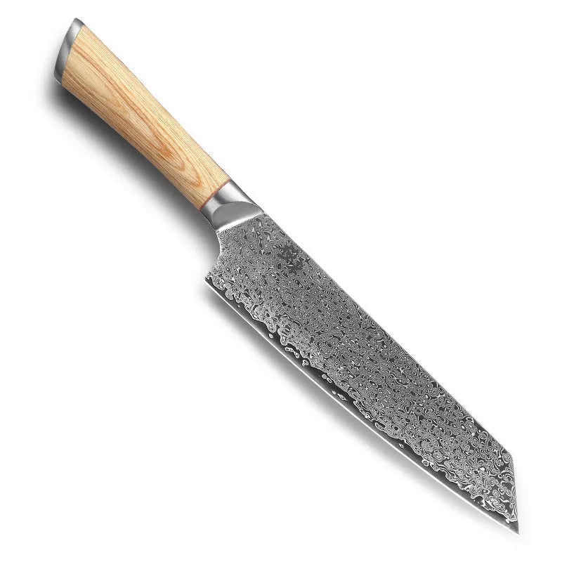 Damascus kitchen knife 7.5 inch blade 67-layer forged stainless steel New Chinese style knife on cutting board