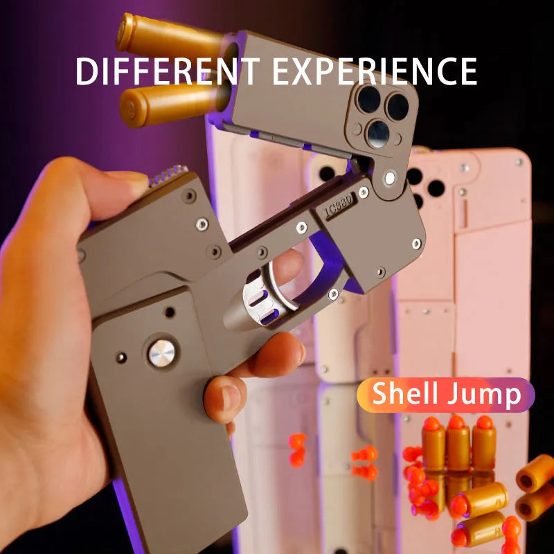 Folding mobile phone dart blaster toy with soft foam bullets in pink