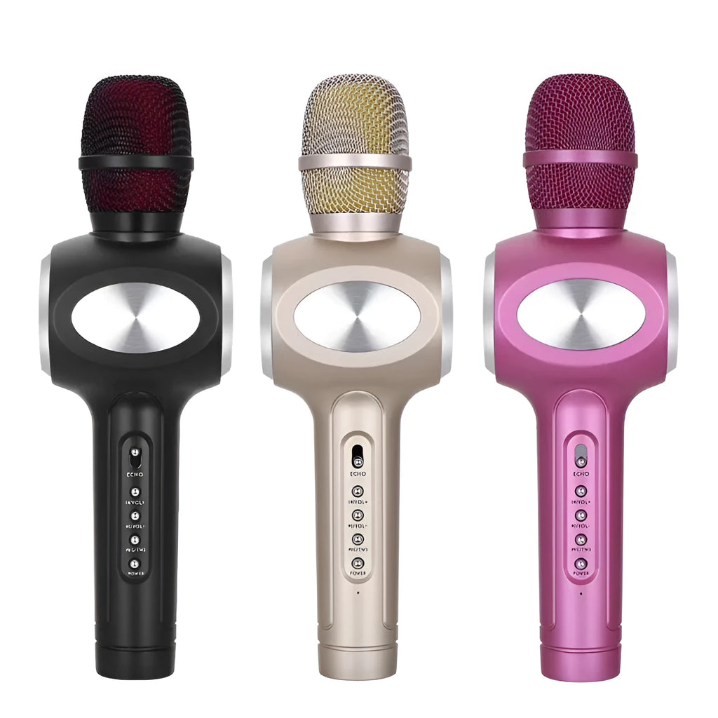 Yaerjia E108 mobile microphone in black with echo sound effect and dual speaker output