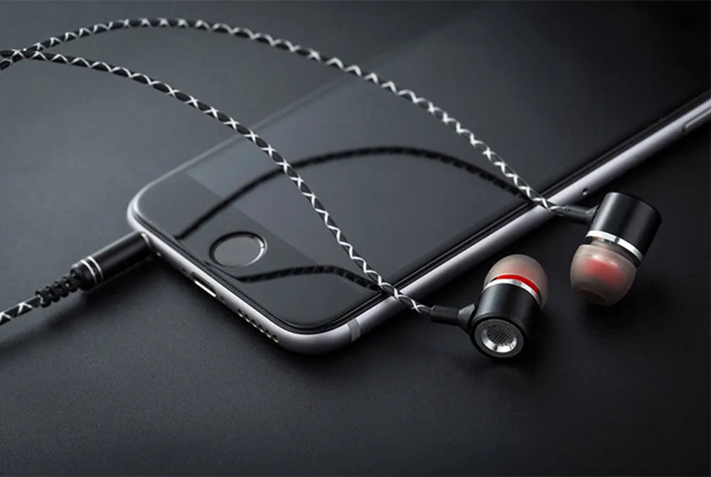 Fanbiya S1 metal wired in-ear earphones with microphone, black finish, ear hook design, 3.5mm plug