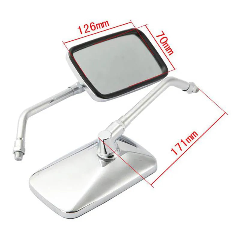 Silver all-metal motorcycle rearview mirror with convex glass on handlebar