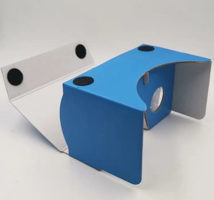Pink and white VR cardboard glasses for 6-inch phones with adjustable head strap.
