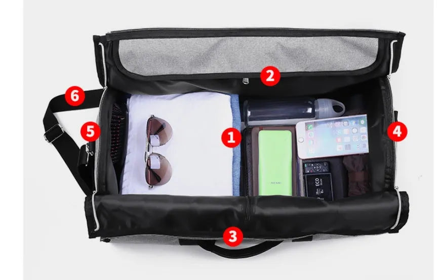 Medium-sized cylindrical travel bag in Oxford cloth, shown in blue colour with a zipper opening.