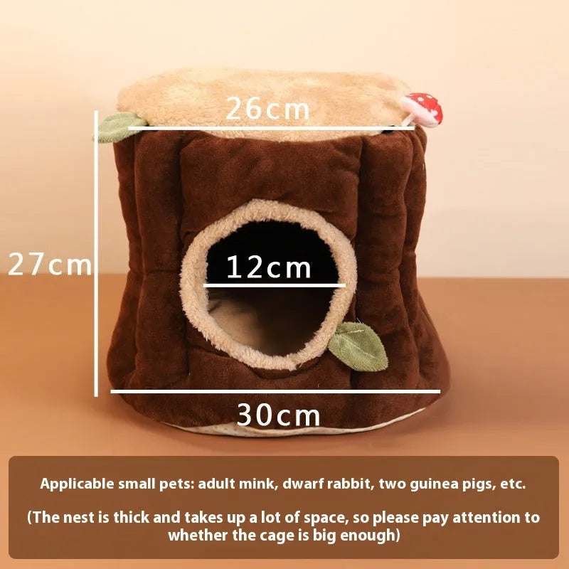 Brown cloth hanging stump nest for small pets, washable, size S M L