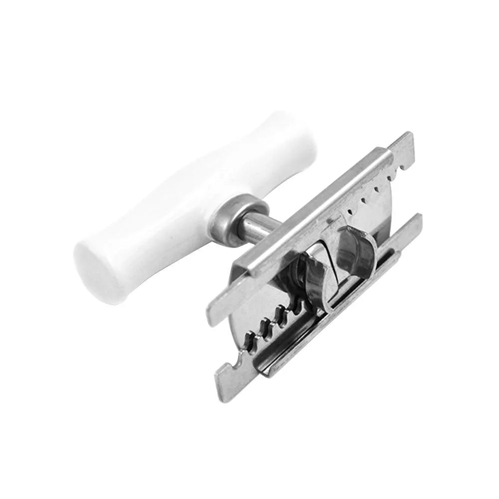 Stainless steel manual adjustable bottle opener with white PP handle and gear mechanism