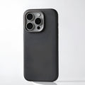 Genuine leather protective phone case with alloy lens cover, MagSafe, for iPhone 15 and 16 series, black colour
