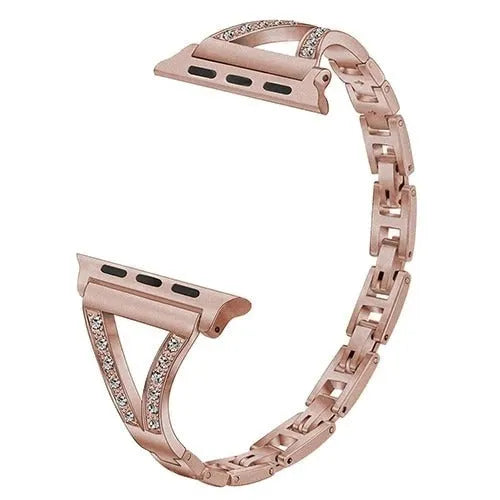 Stainless steel watch strap with diamond accents in black, gold, pink, rose gold and white colours.