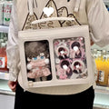College style cotton doll cartoon backpack cross-body in brown tie plate colour, 34x27cm, polyester fibre material