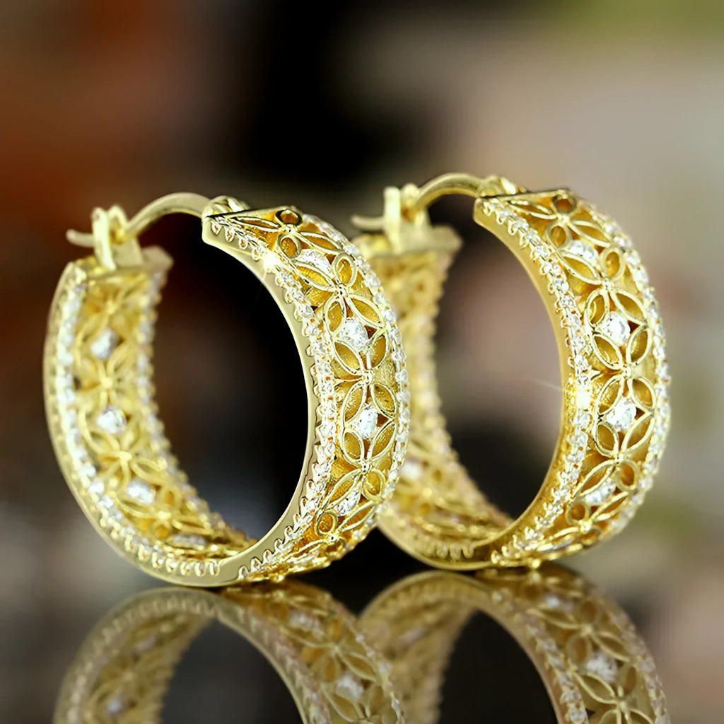 Geometric flower butterfly copper ear clip jewellery in yellow gold E4221 colour