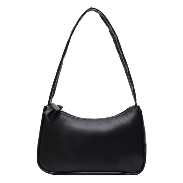 Horizontal square PU leather underarm bag for women, solid colour, 21cm width