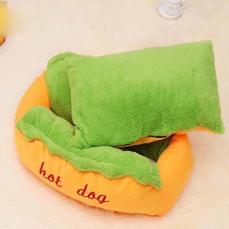 Hot dog bed pet winter sofa cushion with removable flannelette cover and anti-slip bottom, available in multiple sizes