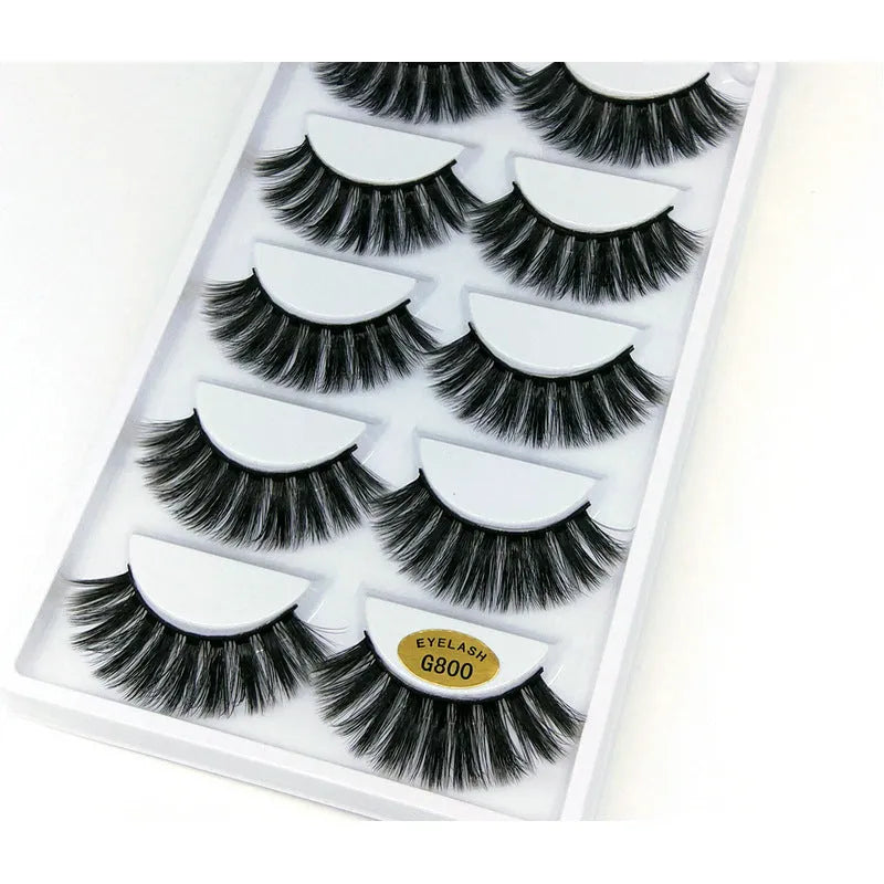 3D mink hair false eyelashes thick section cotton stem 5 pairs natural volume
