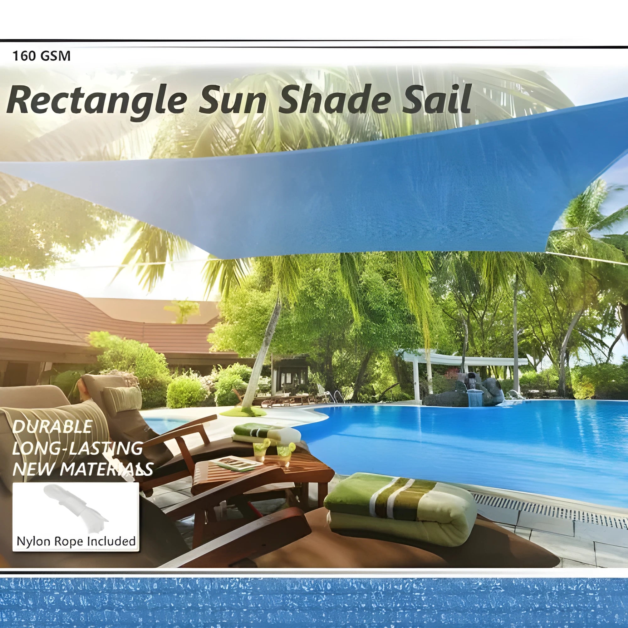 Curved square UV protection shade sail in 3x4m polyester waterproof fabric