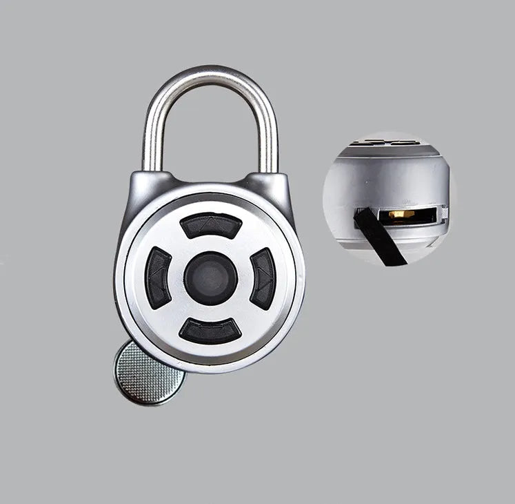 Silver smart padlock with Bluetooth and direction button password lock for luggage and lockers