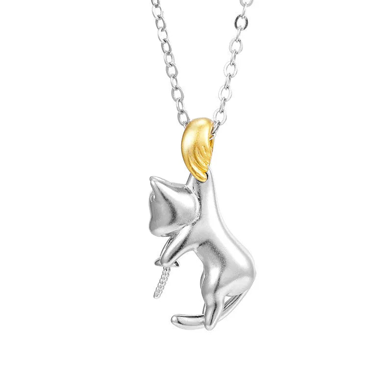 925 sterling silver clavicle chain with cat pendant and electroplated finish