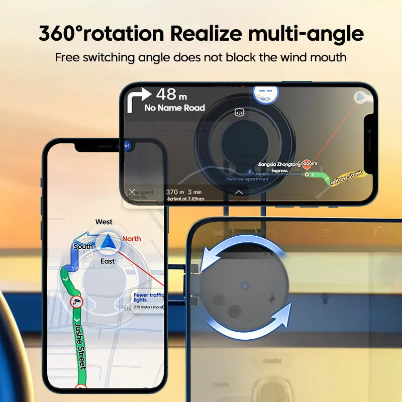 Telescopic folding car phone holder with magnetic suction dashboard attachment