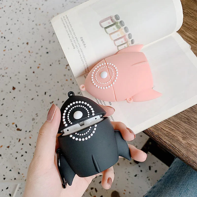 Silicone protective cover for AirPods 1 and 2 in black colour, plastic moulded design
