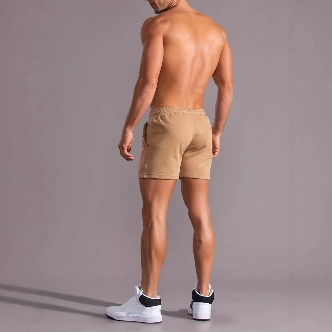 Men's khaki shorts with white coconut print pattern, straight leg style, micro-elastic polyester fabric for summer sports and beach wear