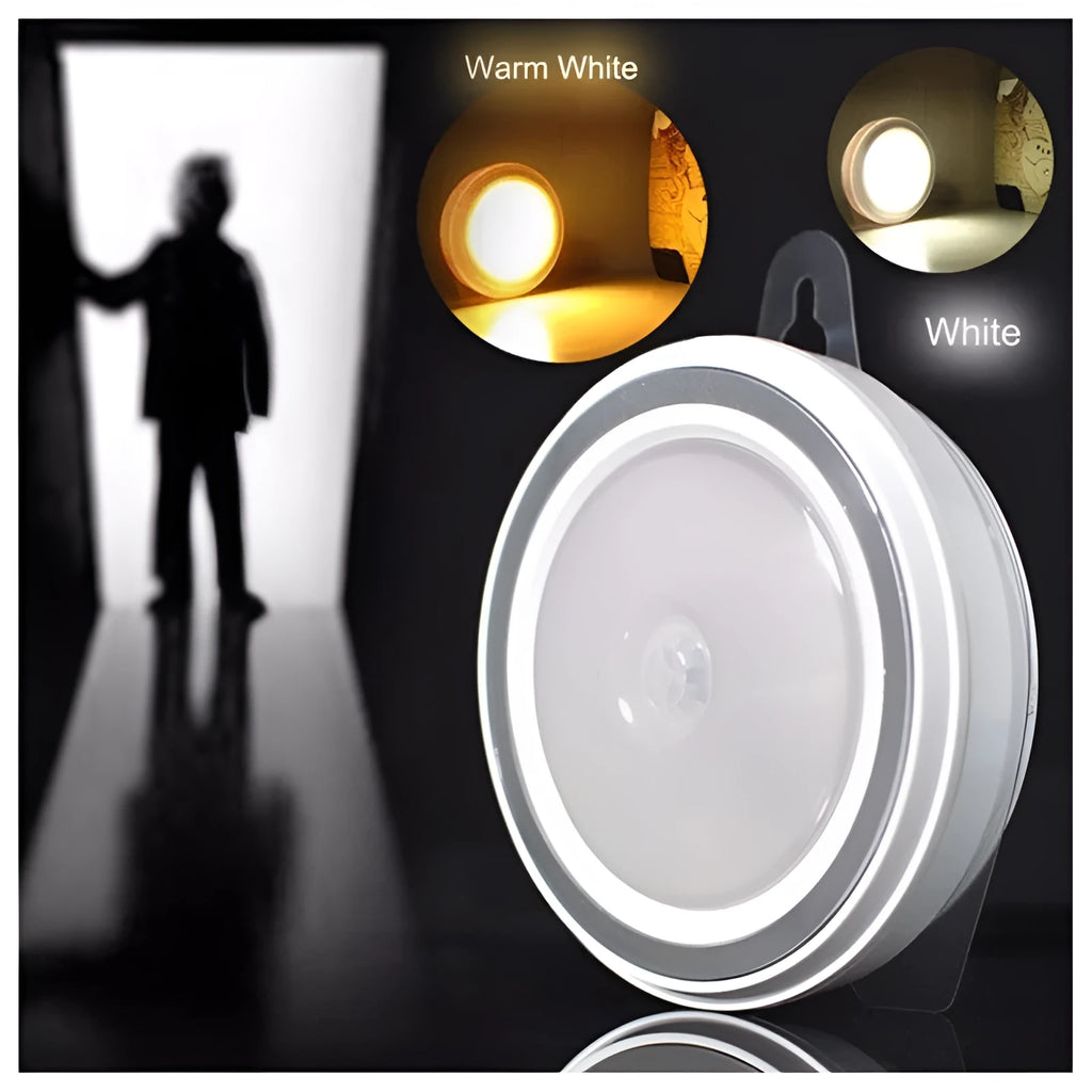 Smart Body Motion Sensor LED night light unit showing compact circular design with 80mm diameter.