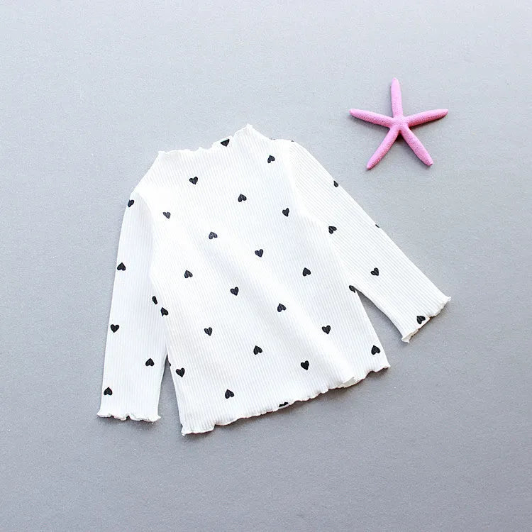 Love children's long-sleeved cotton T-shirt base layer in beige, pink, black, white, yellow, sizes 90-130cm