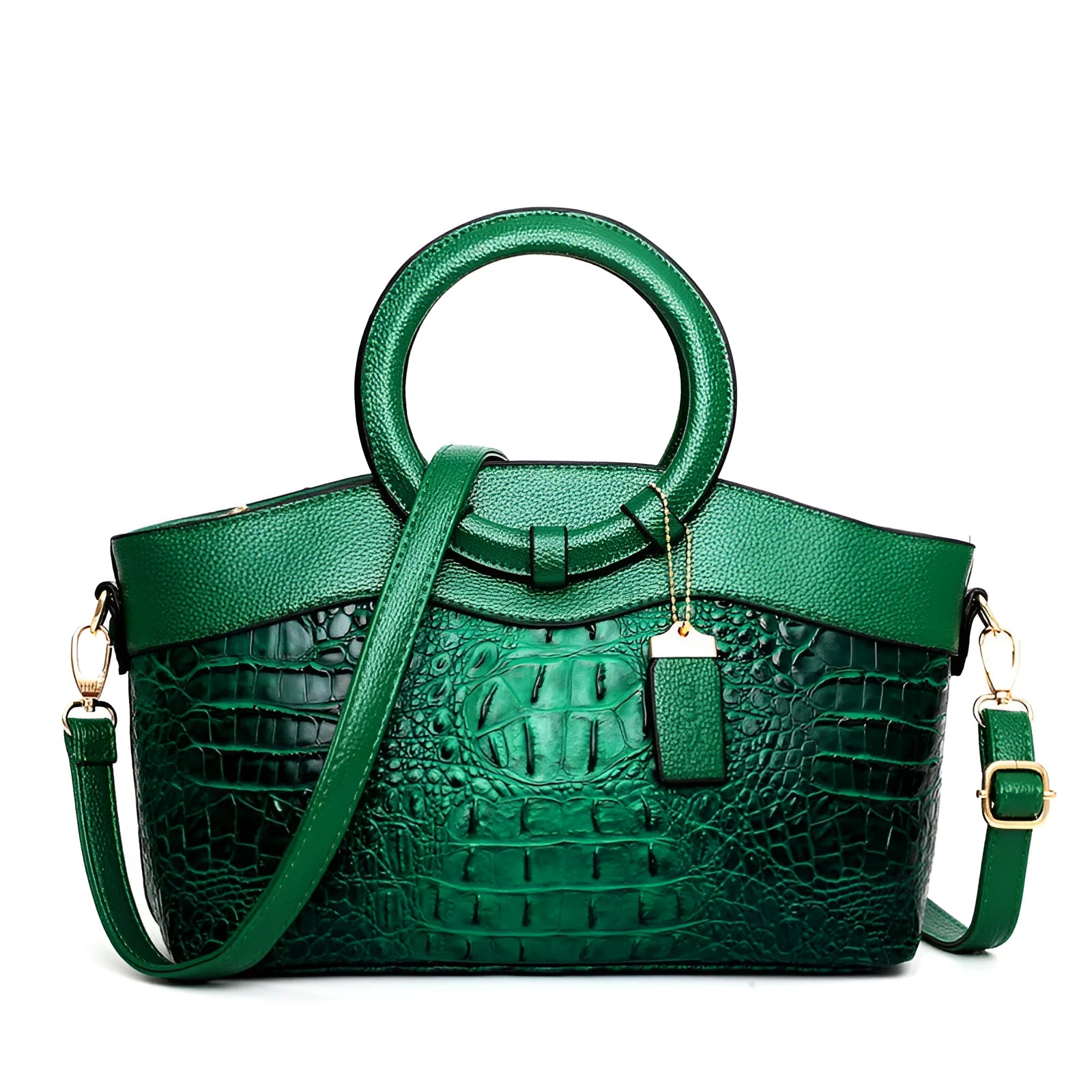 Women's fabric handbag with zippered compartments in multiple colour options showing dimensions