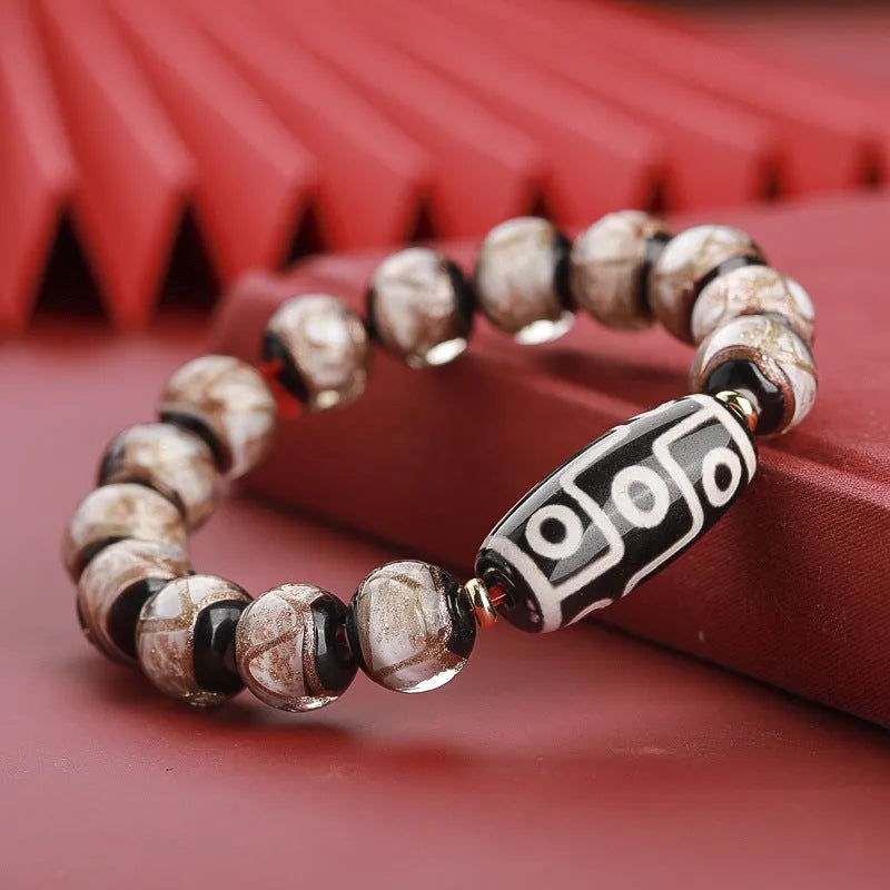 Chinese style bracelet with colourful coloured glaze lucky beads in 10mm 12mm 14mm sizes