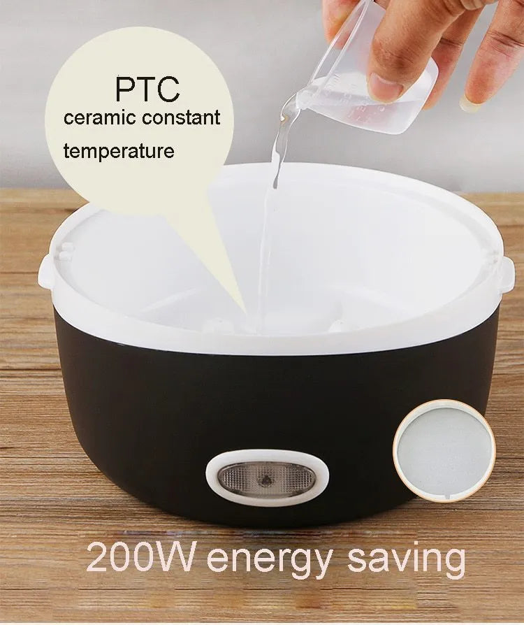 Black electric heating lunch box with USB power connector and stacking container design
